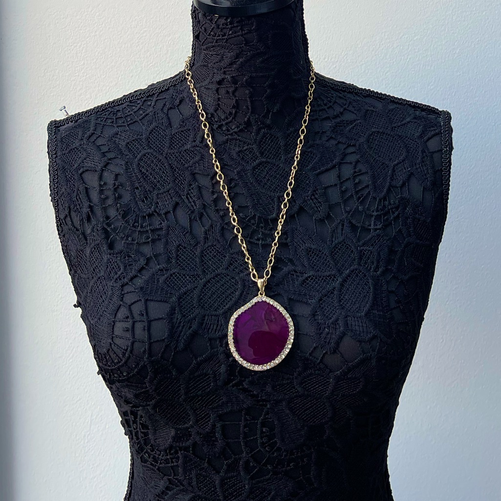 Laila Rowe Big Purple Pendant With White Rhinestones Long Necklace 12$